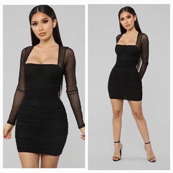 NEW Fashion Nova Oh So Fresh Ruched Mesh Mini Dress in Black Size XS - Picture 2 of 11